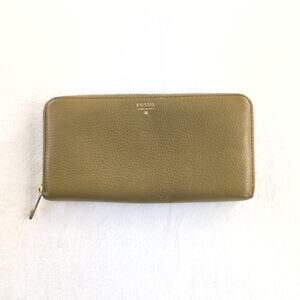 FOSSIL Sydney Olive Green Leather Zip Around Clutch Wallet Organizer
